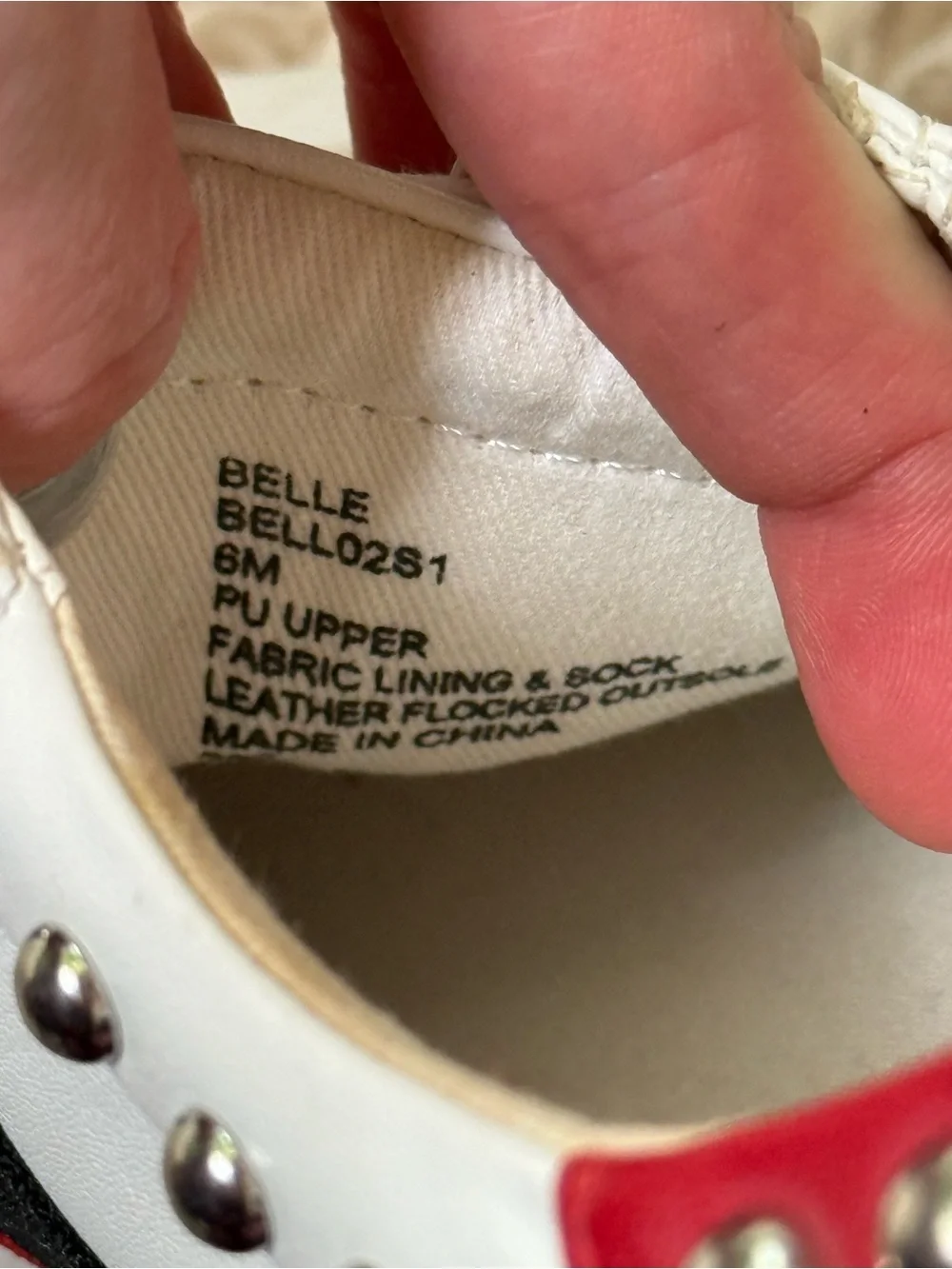 Steve Madden Belle Platform Studded Sneakers White Red Stripe Women Size 6M